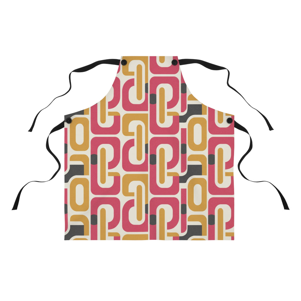 Retro Geometric Apron — 1970s Pink & Mustard Kitchen Apron, Vintage Mid-Century Pattern