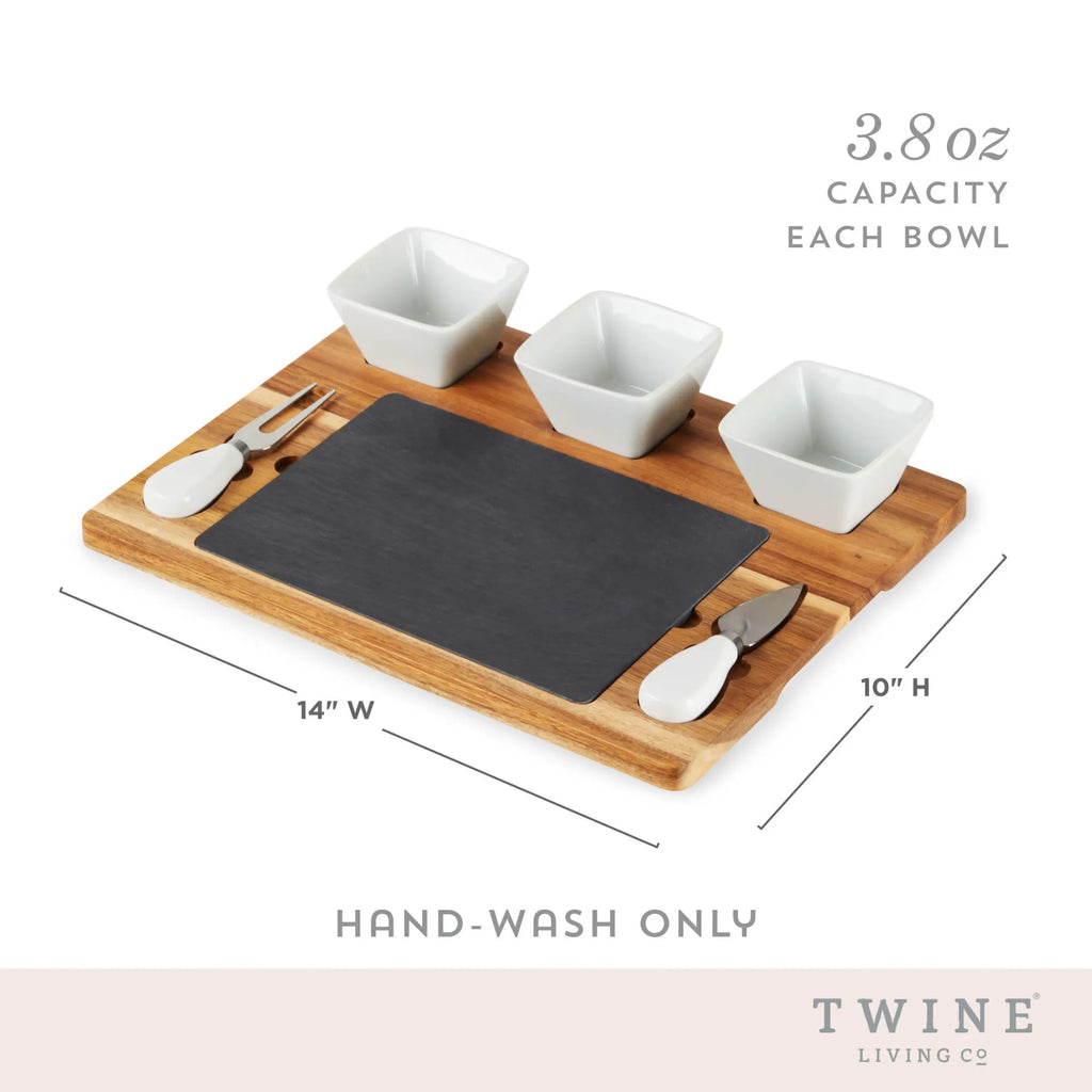 Acacia & Slate Cheese Board Set with Ceramic Bowls